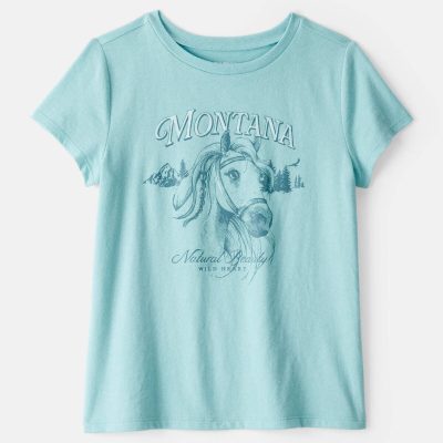 Girls Montana Western Horse Short-Sleeve Graphic Tee - Blue
