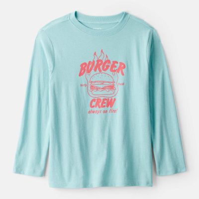 Kids Burger Crew Long-Sleeve Graphic Tee - Blue