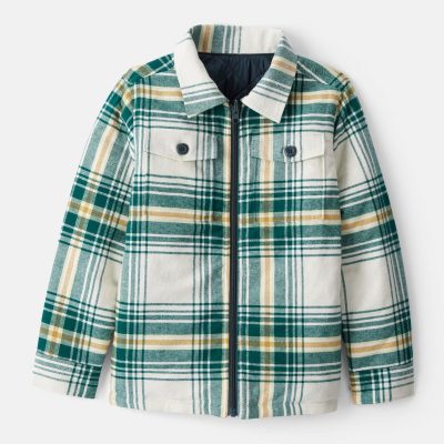 Boys Plaid Long-Sleeve Fashion Jacket - Green