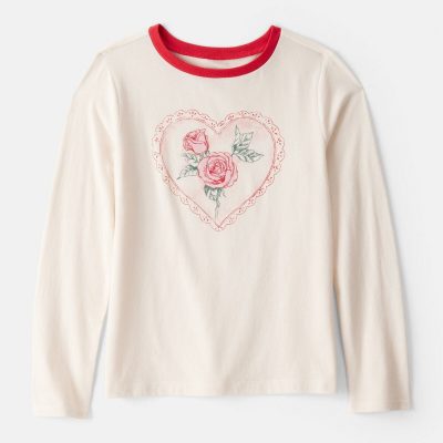 Girls Valentine Heart Long-Sleeve Graphic Tee - White