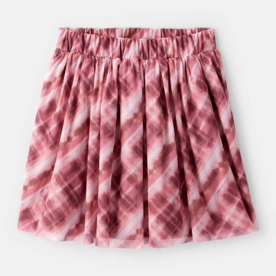 Girls Mesh Plaid Skirt - Pink