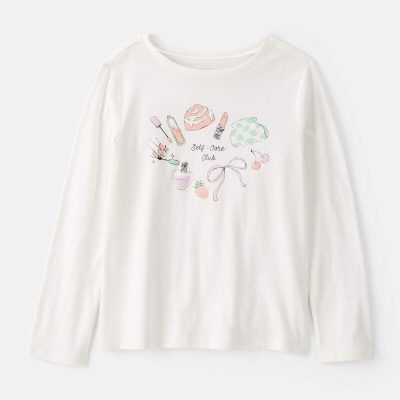 Girls 'Self Care' Long-Sleeve Graphic Tee - Ivory