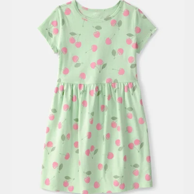 Girls Cherry Short-Sleeve Dress - Green