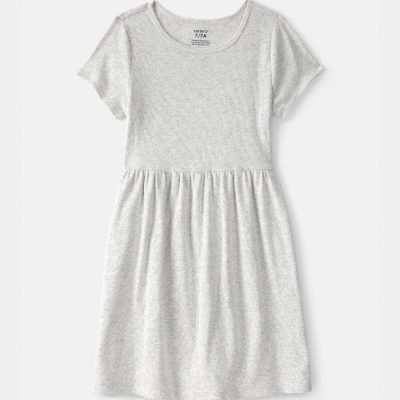 Girls Rib Short-Sleeve Dress - Grey