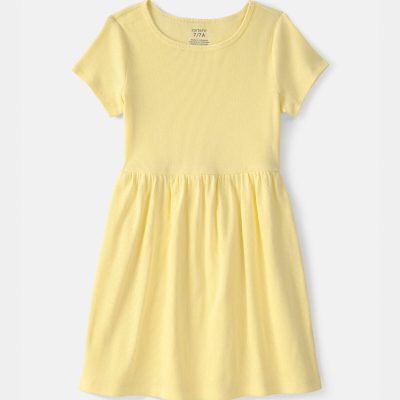 Girls Rib Short-Sleeve Dress - Yellow