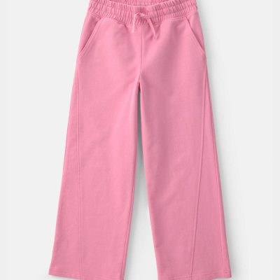 Girls French Terry Wide-Leg Pants - Pink