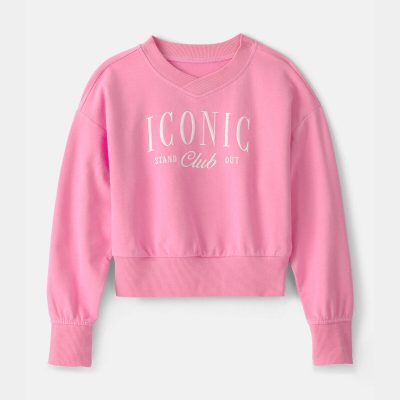 Girls 'Iconic Club' French Terry Pullover Sweatshirt - Pink