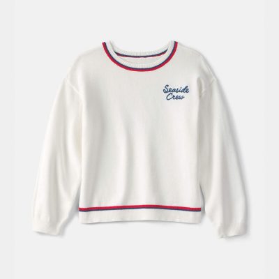 Girls 'Seaside Crew' Nautical Sweater - White