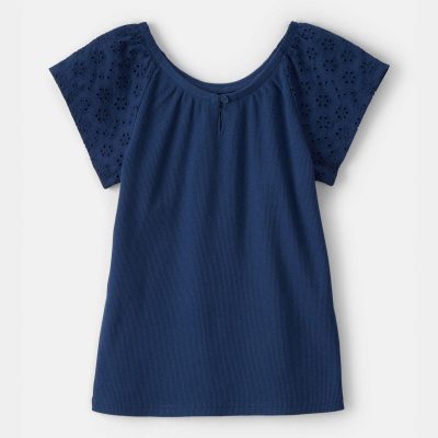 Girls Eyelet Top - Blue