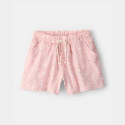 Girls Palm Tree Gauze Shorts - Pink