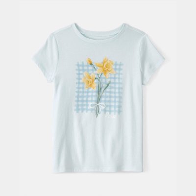Girls Floral Graphic Tee - Blue