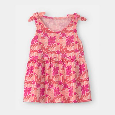 Girls Tropical Crinkle Tank Top - Pink