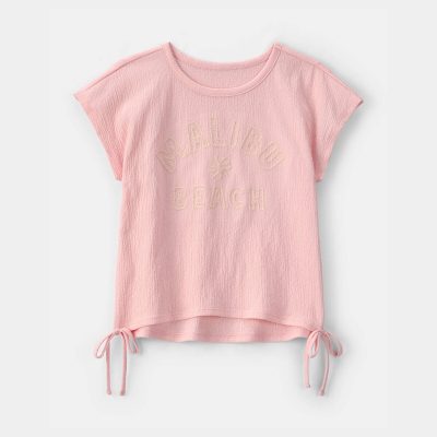Girls 'Malibu Beach' Crinkle Top - Pink