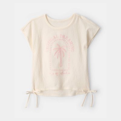 Girls 'Tropical Dreaming' Crinkle Top - Cream