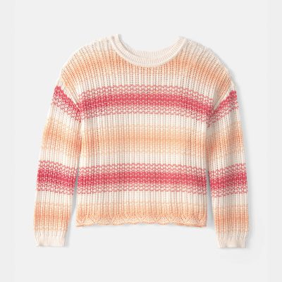 Girls Striped Sweater - Coral