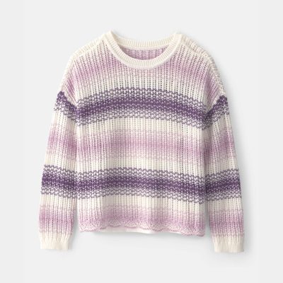 Girls Striped Sweater - Purple