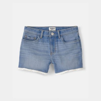 Girls Eyelet Trim Denim Shorts - Medium Wash