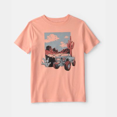 Kids Mountain Truck Graphic Tee - Coral