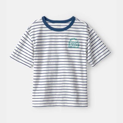 Boys Nautical Striped Graphic Tee - Blue/Ivory