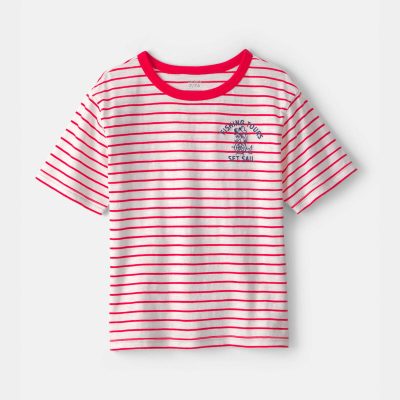 Boys Nautical Striped Graphic Tee - Red/Ivory