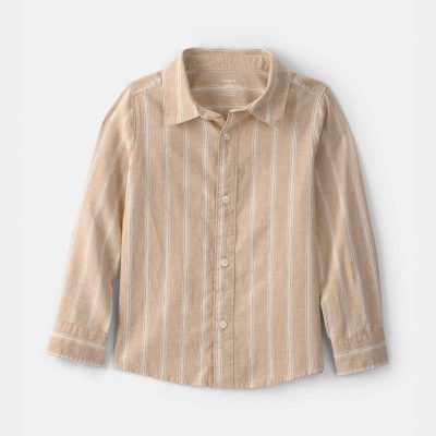 Boys Striped Button-Down Shirt - Brown
