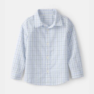 Boys Plaid Button-Down Shirt - Blue