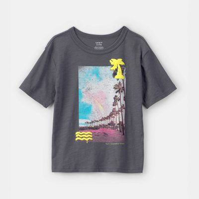 Boys Beachside Palm Tree Graphic Tee - Grey