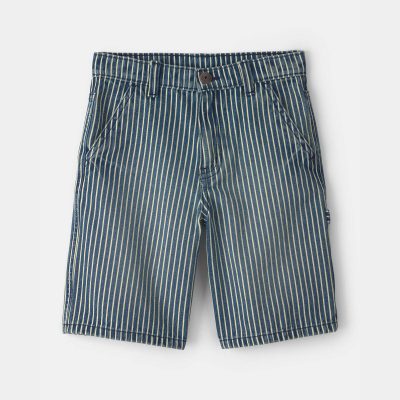 Boys Hickory Stripe Denim Utility Shorts - Dark Wash