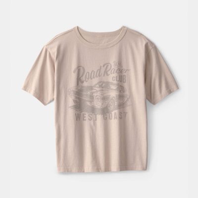Boys Road Racer Car Graphic Tee - Tan