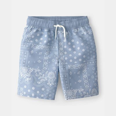 Boys Bandana Floral Swim Trunks - Blue