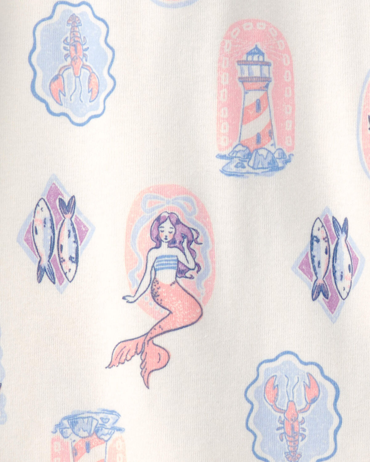 Girls Mermaid 100% Cotton Snug Fit 4-Piece Pajama Set - Blue/Ivory - Image 2