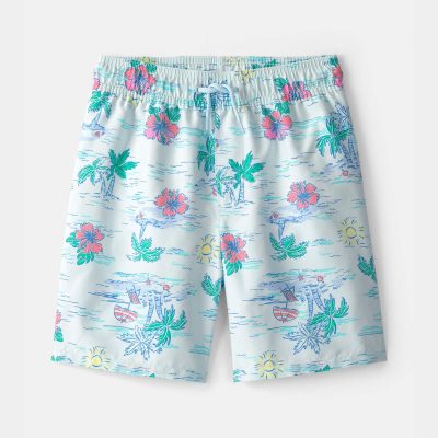 Boys Tropical Beach Swim Trunks - Blue