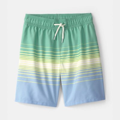 Boys Striped Swim Trunks - Green/Blue