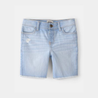 Girls Frayed Denim Skimmer Shorts - Light Wash