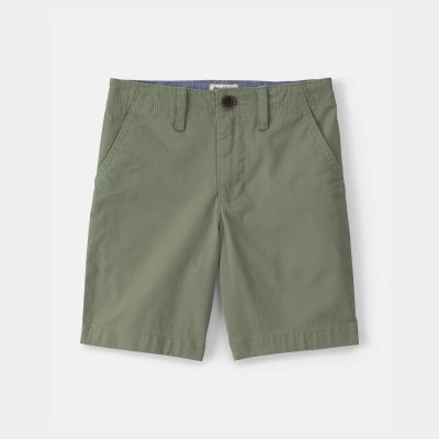 Boys Twill Flat-Front Shorts - Green