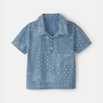 Boys Bandana Chambray Short-Sleeve Polo Shirt - Blue