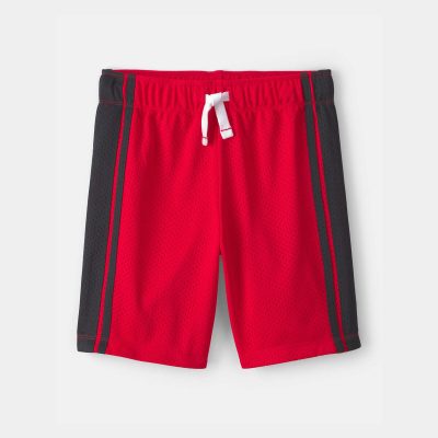 Boys Striped Mesh Active Shorts - Red
