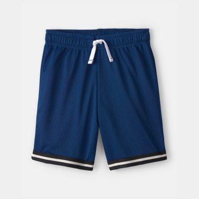 Boys Striped Mesh Active Shorts - Navy