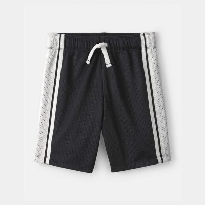 Boys Striped Mesh Active Shorts - Black