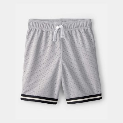 Boys Striped Mesh Active Shorts - Grey