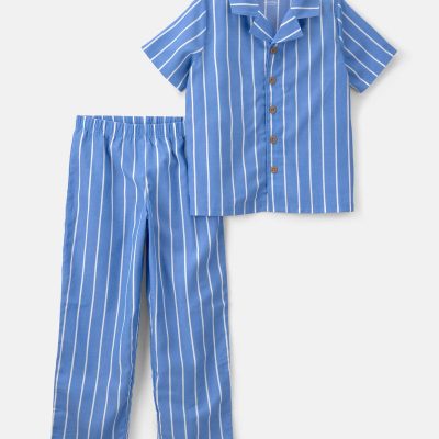 Boys Striped Loose Fit 2-Piece Pajama Set - Blue