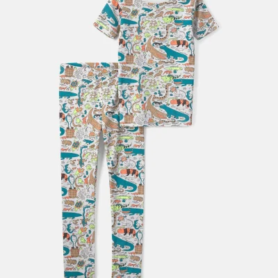 Boys Alligator 100% Cotton Snug Fit 2-Piece Pajama Set - Grey