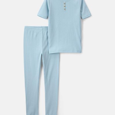 Boys Rib Snug Fit 2-Piece Pajama Set - Blue