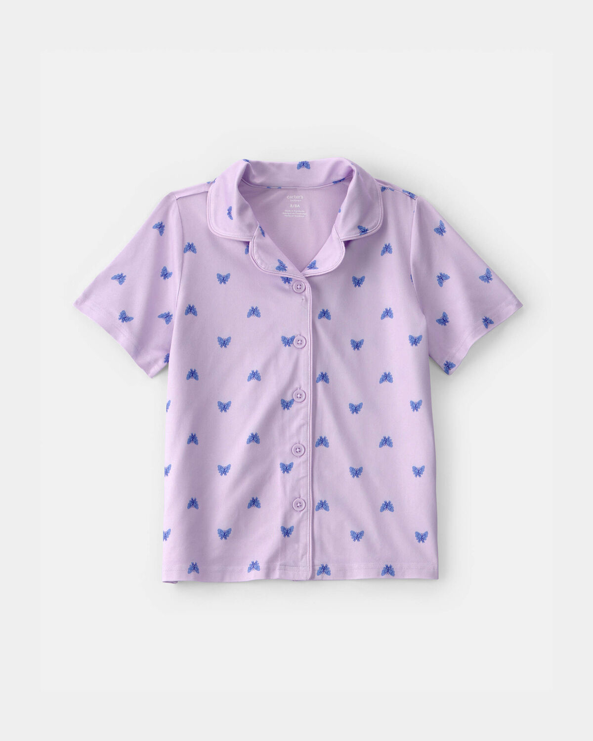 Girls Butterfly Short-Sleeve Loose Fit 2-Piece Pajama Set - Purple - Image 3