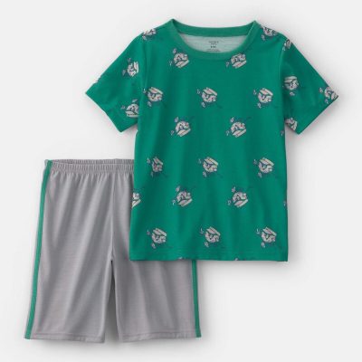 Boys 2-Piece Golf Short-Sleeve Loose Fit 2-Piece Pajama Set - Green/Grey