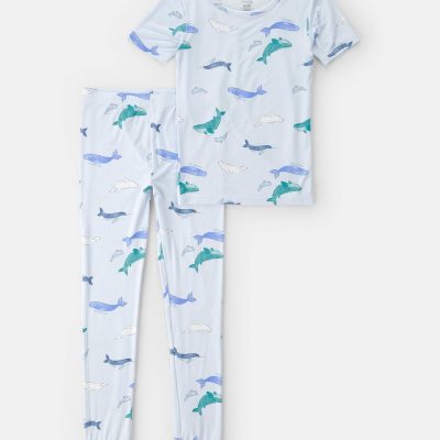 Boys Whale PurelySoft Short-Sleeve Snug Fit 2-Piece Pajama Set - Blue