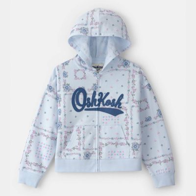 Girls Floral OshKosh Logo Zip-Up Hoodie - Blue