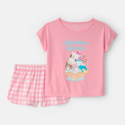 Girls 2-Piece Hello Kitty® Short-Sleeve Pajama Set - Pink