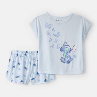 Girls 2-Piece Disney© Lilo & Stitch Short-Sleeve Pajama Set - Blue