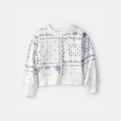 Girls Bandana Floral French Terry Pullover Sweatshirt - Blue/Ivory